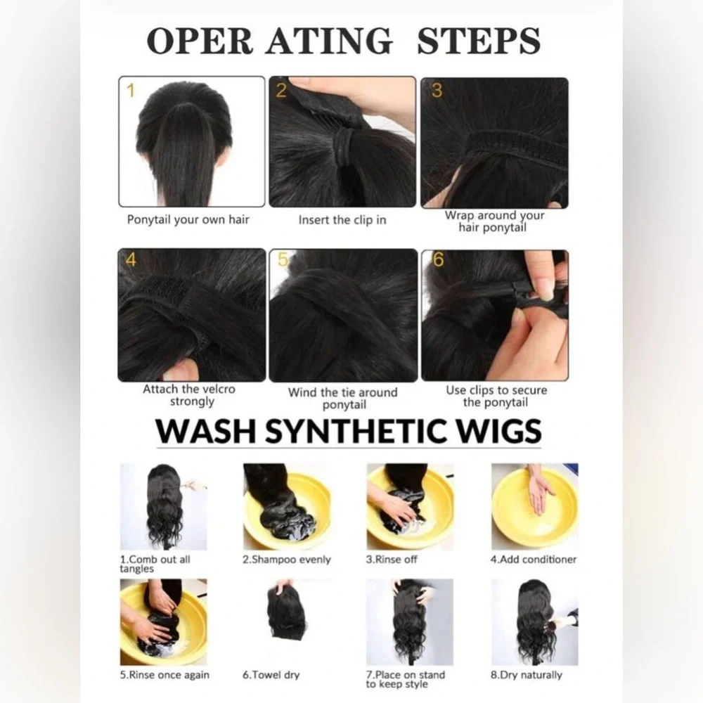 26” Human Hair Blend with Synthetic Fibers Wrap Around Ponytail Extension Black